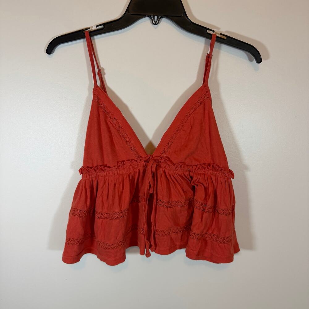 Urban Outfitters Burnt Orange Babydoll V-Neck Cropped Tank Womens M Festival